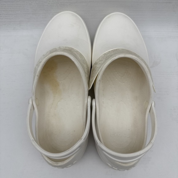 Crocs Women's US 9 Mercy Work, White/Silver Flowers Slip On Shoes - Picture 4 of 16